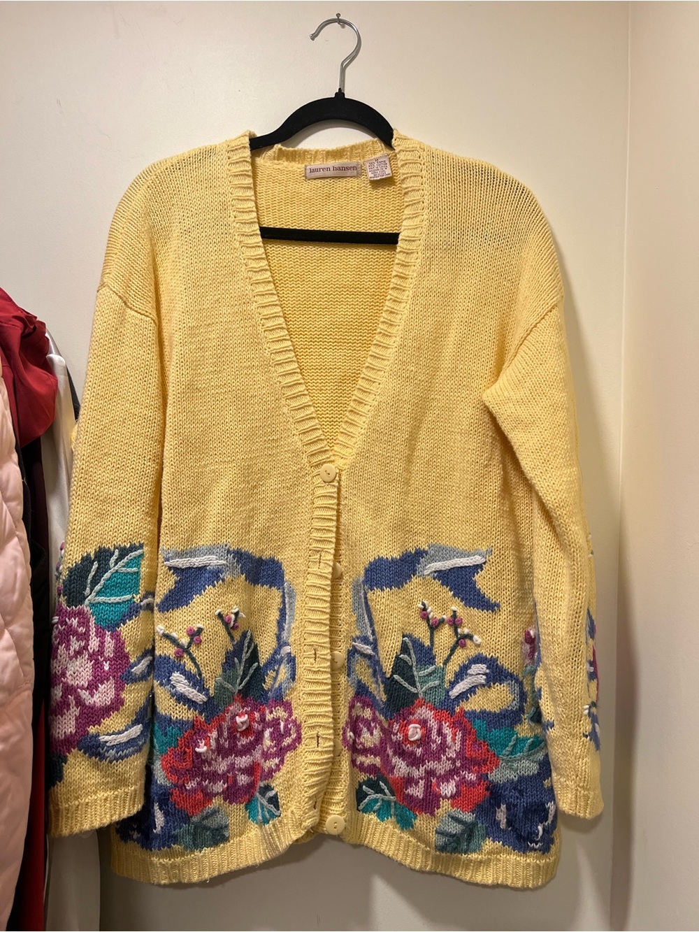 Lauren Hansen Yellow Floral Knit Cardigan